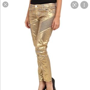 Balmain gold moto skinny jeans